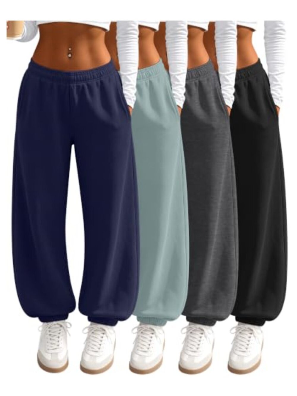 Wide Leg Baggy Sweatpants Joggers 4 Pack Polyester Loose Fit Pockets